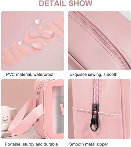 Clear Makeup Pouch Travel Waterproof Bag for Cosmetic Organizing, Toiletry Storage and More Accessories for Women & Girls