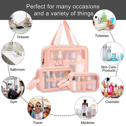 Clear Makeup Pouch Travel Waterproof Bag for Cosmetic Organizing, Toiletry Storage and More Accessories for Women & Girls