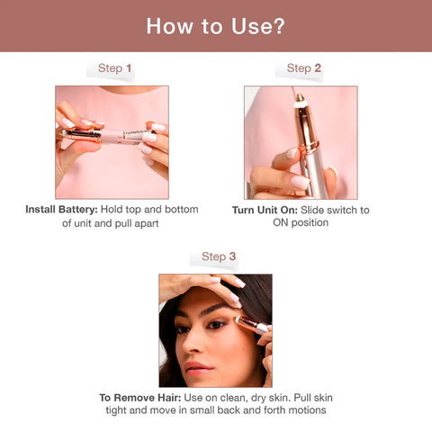 Portable Smart Pocket Electric Eyebrow, Face, Uper-Lips, Nose Hair Removal Trimmer with LED-Light for Women